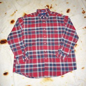 TOWNCRAFT  Vtg 90s Blue RED White Tartan Plaid L/S